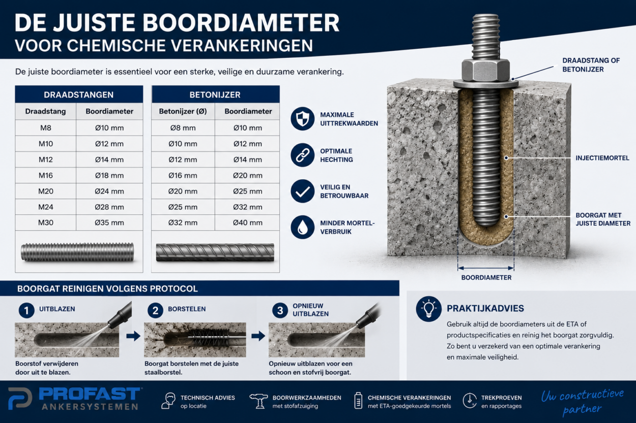Juiste boordiameter bij chemische verankeringen